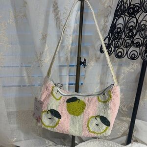 Made in India beaded apple pink and white striped shoulder bag